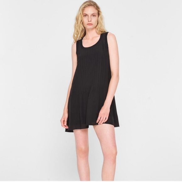 Club Monaco Silk Black Pintuck Scoop Neck Sleeveless Swing Dress - Picture 1 of 7